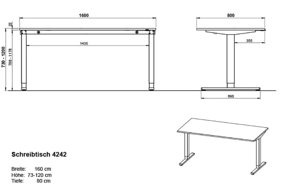 GERMANIA GW-Agenda Elektrisch Hoogteverstelbaar Zit-sta-bureau Rechthoekig Melamine T-Voet 1.600 x 800 mm