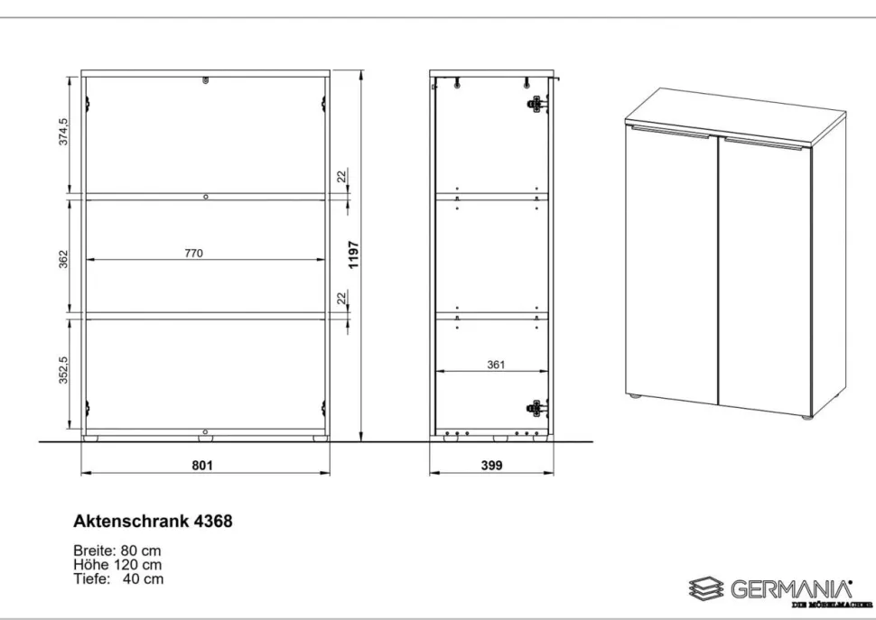 GERMANIA GW-Mailand Archiefkast Spaanplaat 2 Planken 810 x 400 x 1.200 mm Wit