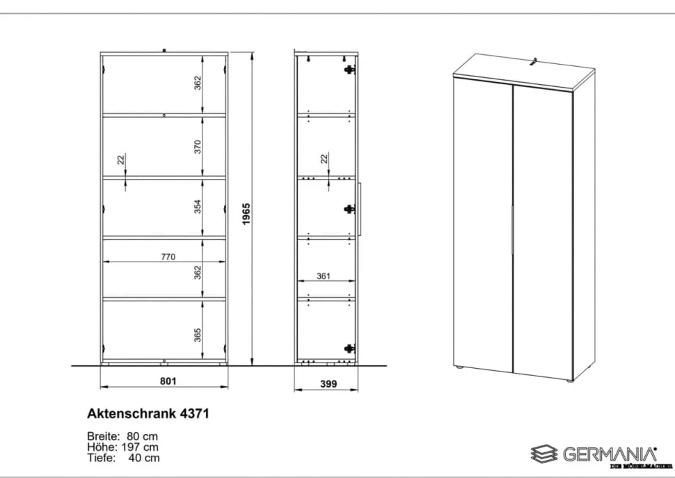 GERMANIA GW-Mailand Archiefkast Spaanplaat 4 Planken 810 x 400 x 1.970 mm Grafiet