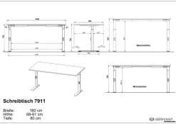 GERMANIA GW-Mailand Hoogteverstelbaar Bureau Grafiet C-Voet 1,600 (B) x 800 (D) x 910 (H) mm Spaanplaat, metaal