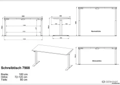 GERMANIA GW-Mailand Hoogteverstelbaar Zit-sta-bureau Grafiet T-Voet 1,600 (B) x 800 (D) x 1,200 (H) mm Spaanplaat, metaal