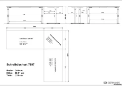 GERMANIA GW-Mailand Hoogteverstelbaar Hoekbureau C-Voet 2,400 (B) x 2,200 (D) x 910 (H) mm Spaanplaat, metaal