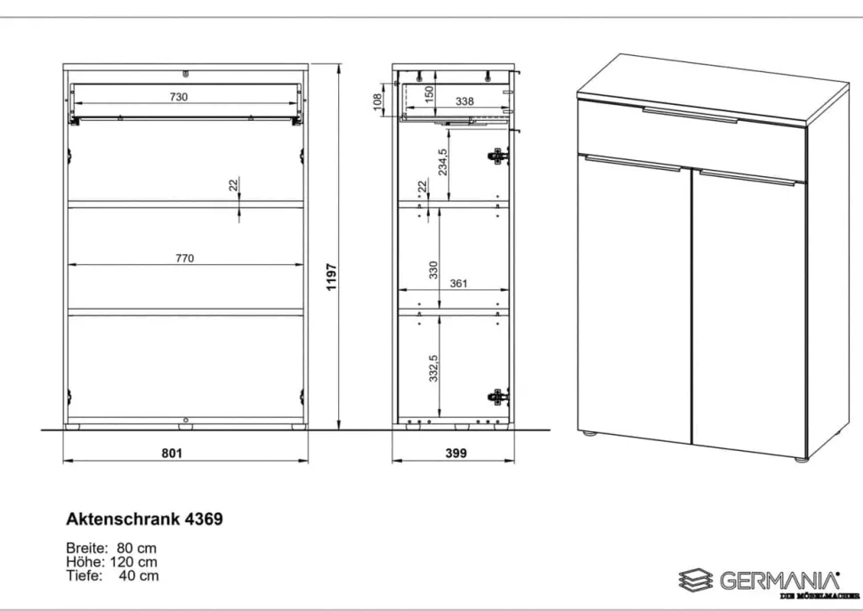 GERMANIA GW-Mailand Spaanplaat Archiefkast 810 x 400 x 1.200 mm Grafiet