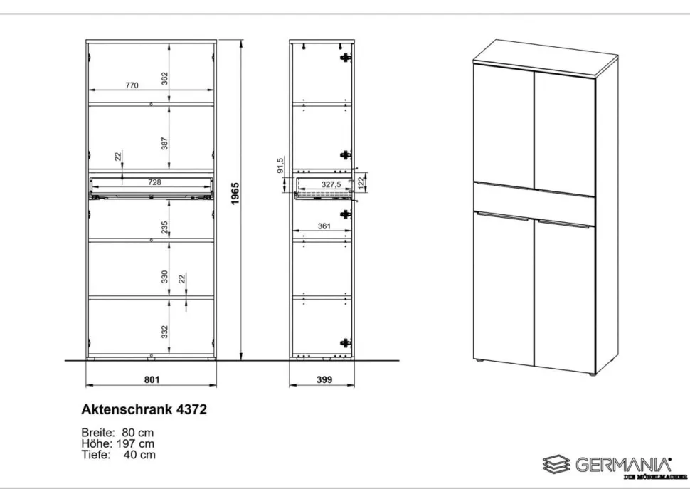 GERMANIA GW-Mailand Spaanplaat Archiefkast 810 x 400 x 1.970 mm Wit