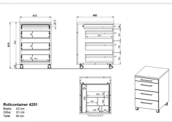 GERMANIA GW-Profi 2.0 Mobiel ladeblok 4 Lades 420 x 490 x 610 mm Eiken