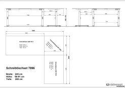 GERMANIA Hoogteverstelbaar Hoekbureau Metaal, spaanplaat Wit C-Voet 2,400 x 2,000 x 910 mm