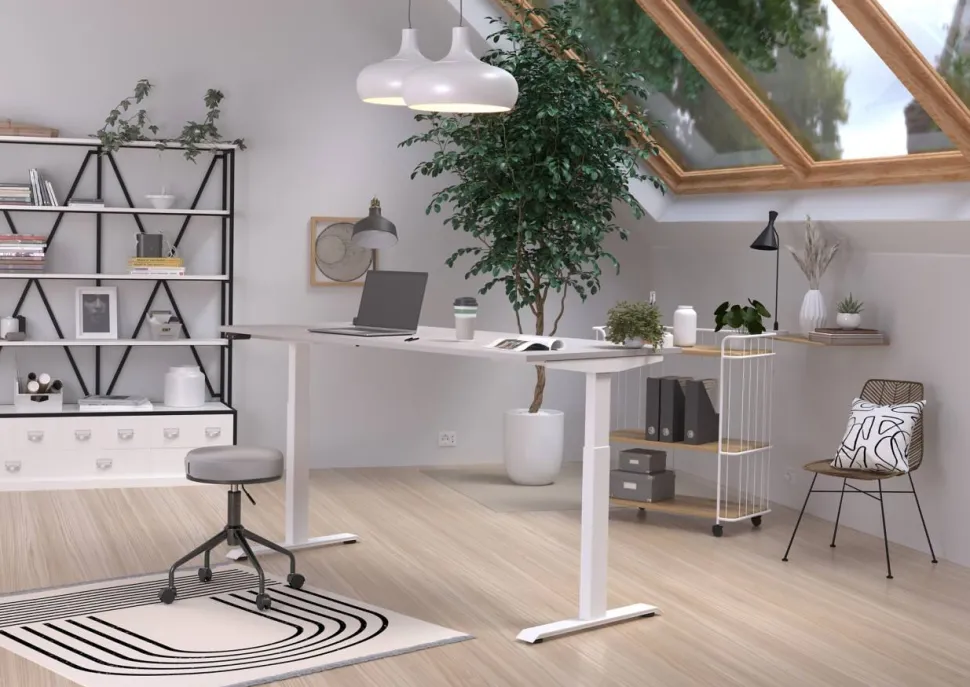 GERMANIA Hoogteverstelbaar Zit-sta-bureau Metaal, spaanplaat Kasjmier, wit T-Voet 1,800 x 800 x 1.200 mm