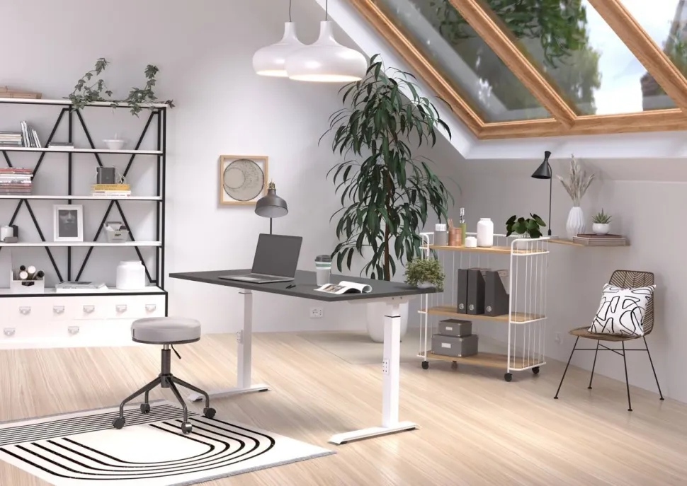 GERMANIA Hoogteverstelbaar Zit-sta-bureau Eiken Metaal, spaanplaat Wit C-Voet 1,400 x 800 x 910 mm