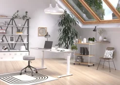 GERMANIA Hoogteverstelbaar Zit-sta-bureau Metaal, spaanplaat Kasjmier, wit C-Voet 1,200 x 800 x 910 mm