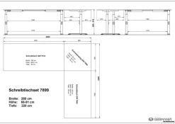 GERMANIA Hoogteverstelbaar Hoekbureau Eiken Metaal, spaanplaat Wit C-Voet 2,600 x 2,200 x 910 mm