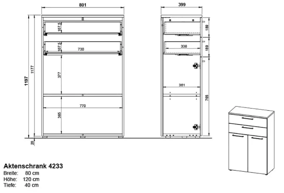 GERMANIA kast Agenda HOME Bruin, grafiet 800 x 400 x 1.200 mm