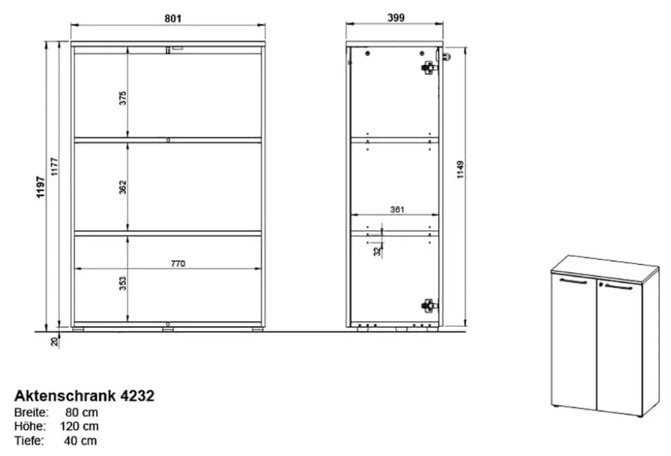 GERMANIA kast Agenda laden 4232-69 lichtgrijs 800 x 400 x 1.200 mm