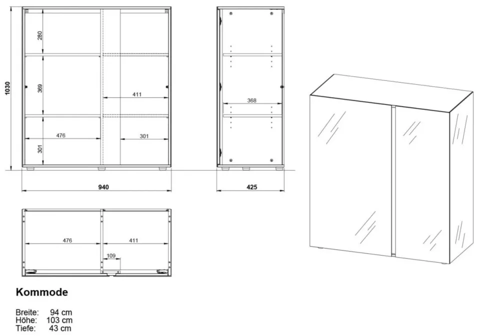 Germania ladekast 2526-587 grijs, zilver 940 x 430 x 1,030 mm
