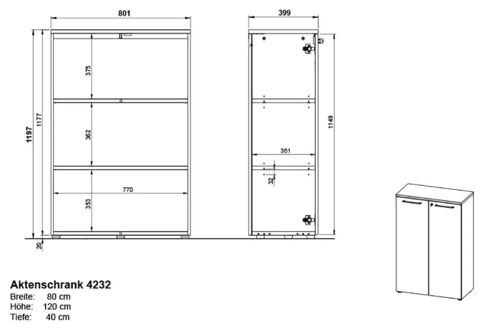 GERMANIA Melamine Draaideurkast Afsluitbaar 800 x 400 x 1.200 mm Bruin, grafiet
