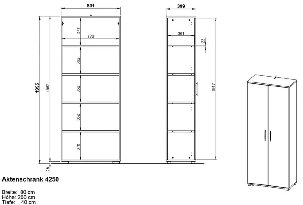 GERMANIA PROFI 2.0 Archiefkast 800 x 400 x 2.000 mm Wit