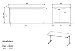 GERMANIA PROFI 2.0 In hoogte verstelbaar Bureau Lichtgrijs 1.600 (B) x 800 (D) x 800 (H) mm