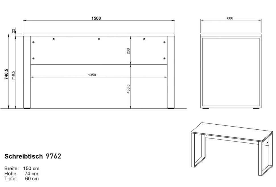 GERMANIA Rovigo Bureau Rechthoekig Kasjmier 600 mm (D) x 740 mm (H) Karton, Metaal