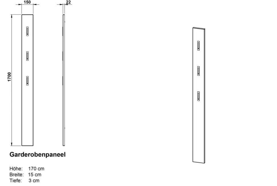 GERMANIA wandkapstok 3255-84 3 haken hoogglans wit 15 x 4 x 170 cm