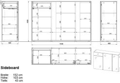Germania wandkast 2529-575 beige, lichtbruin, eiken 1,520 x 430 x 1,030 mm
