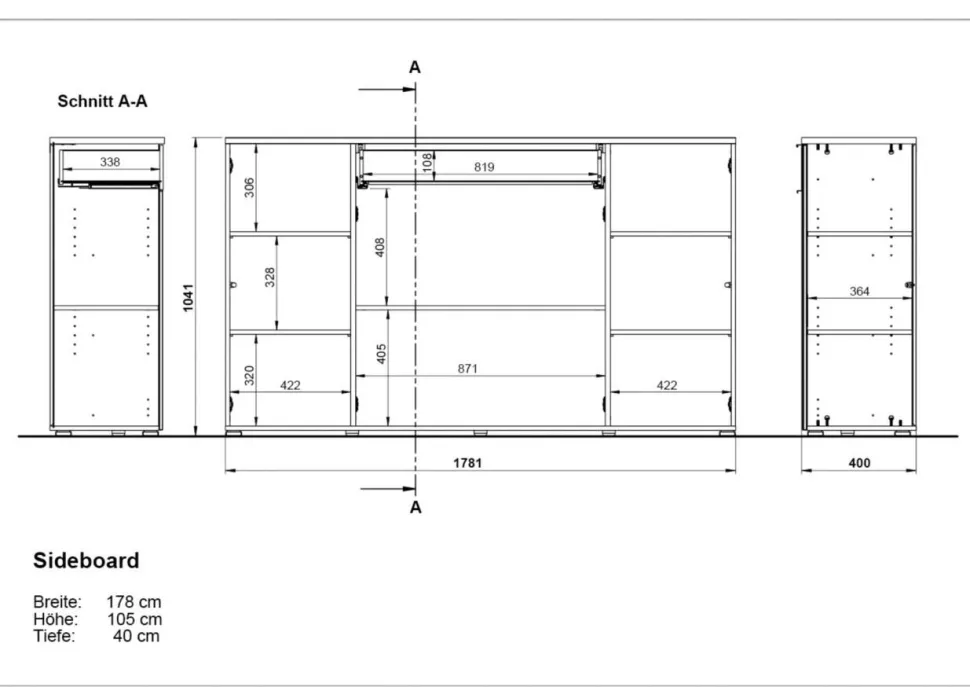 Germania wandkast 3983-242 beige, wit, eiken 1,780 x 400 x 1,050 mm