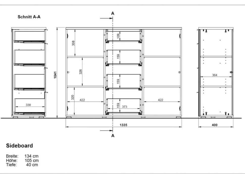Germania wandkast 3982-242 beige, wit, eiken 1,340 x 400 x 1,050 mm