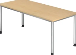 Hammerbacher H-Serie VHS Hoogteverstelbaar Bureau Rechthoekig Ahorn 4 metalen poten 1,800 (B) x 800 (D) x 810 (H) mm Spaanplaat, Staal