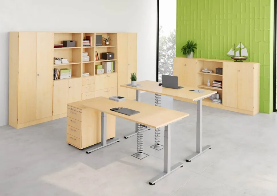 Hammerbacher Kast Gemelamineerde spaanplaat 4 Planken Afsluitbaar 800 x 420 x 2.004 mm Ahorn Bruin