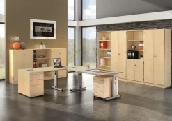 Hammerbacher Kast Gemelamineerde spaanplaat 4 Planken Afsluitbaar 800 x 420 x 2.004 mm Ahorn Bruin