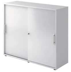 Hammerbacher Kast met schuifdeuren Gemelamineerde spaanplaat 2 Planken Afsluitbaar 1.200 x 400 x 1.100 mm Wit