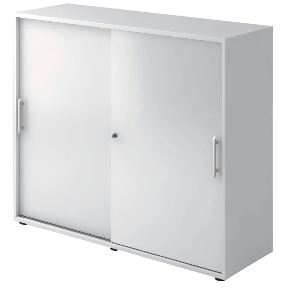 Hammerbacher Kast met schuifdeuren Gemelamineerde spaanplaat 2 Planken Afsluitbaar 1.200 x 400 x 1.100 mm Wit