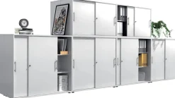 Hammerbacher Kast met schuifdeuren Gemelamineerde spaanplaat 2 Planken Afsluitbaar 1.200 x 400 x 1.100 mm Wit