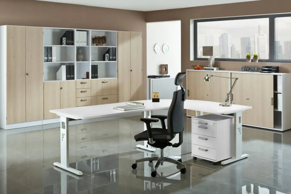 Hammerbacher Matrix Bureau Beuken 4 voeten 1,800 (B) x 1,000 (D) x 760 (H) mm Aluminium, Hout, Kunststof, Spaanplaat