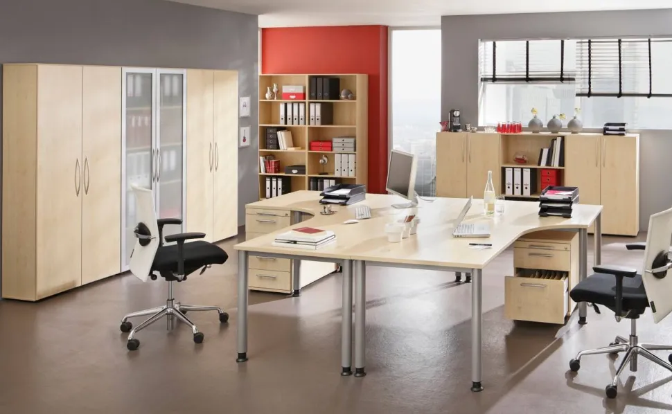 Hammerbacher Matrix Bureau Vrije vorm Ahorn 4 voeten 1,800 (B) x 1,000 (D) x 810 (H) mm Aluminium, Hout, Kunststof, Spaanplaat