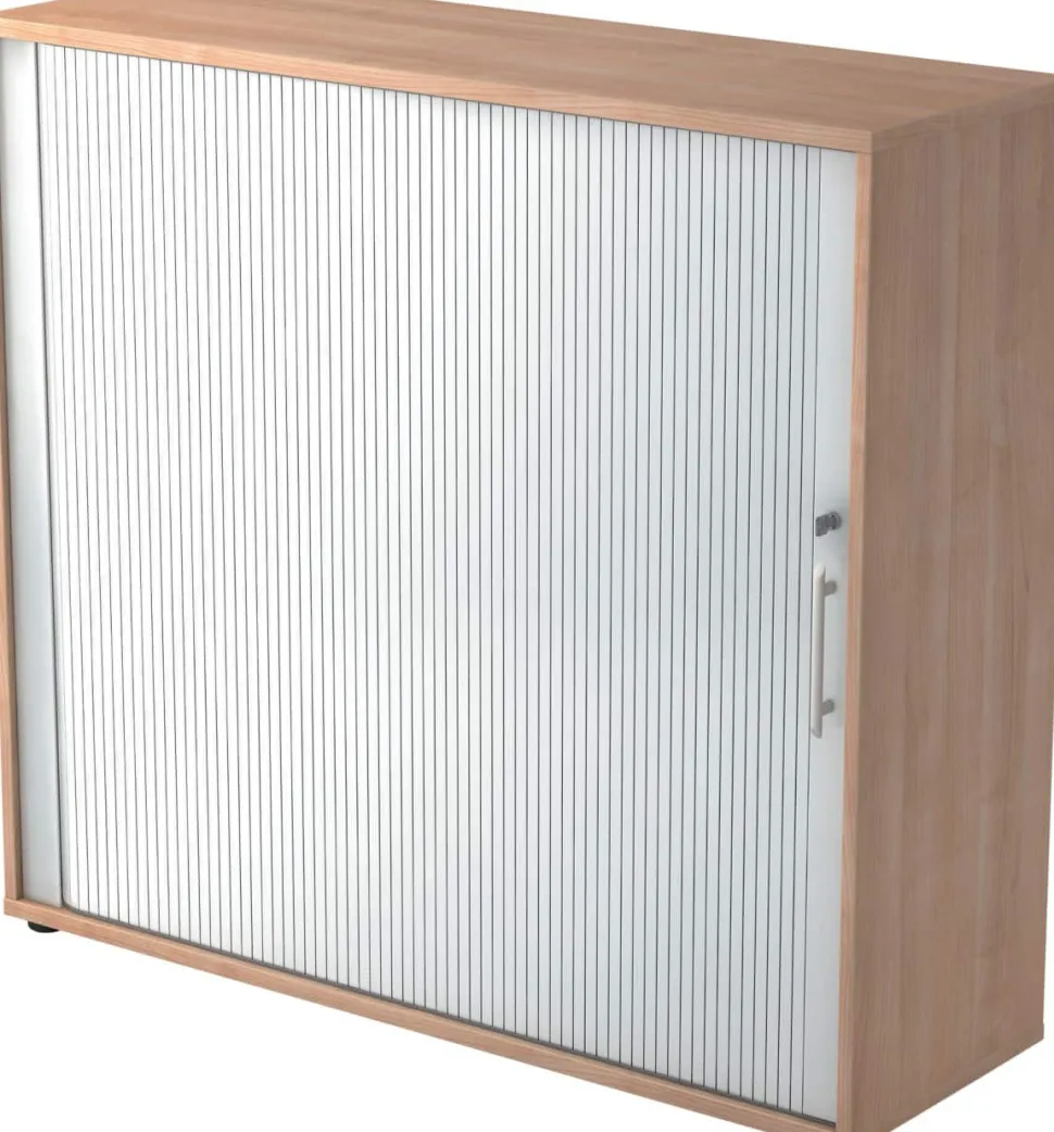 Hammerbacher Matrix Roldeurkast Gemelamineerde spaanplaat 2 Planken Afsluitbaar 1.200 x 400 x 1.100 mm Bruin, zilver