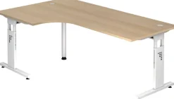 Hammerbacher O-Serie VOS Hoogteverstelbaar Hoekbureau Vrije vorm Eiken C-Voet 2,000 (B) x 1,200 (D) x 850 (H) mm Spaanplaat, Staal