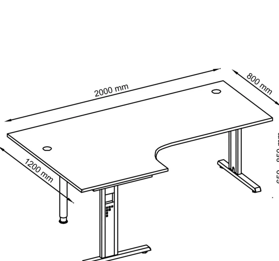 Hammerbacher O-Serie VOS Hoogteverstelbaar Hoekbureau Vrije vorm Wit C-Voet 2,000 (B) x 1,200 (D) x 850 (H) mm Spaanplaat, Staal