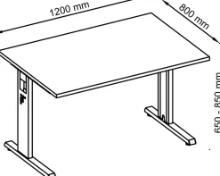 Hammerbacher O-Serie VOS Hoogteverstelbaar Bureau Rechthoekig Eiken C-Voet 1.200 (B) x 800 (D) x 850 (H) mm Spaanplaat, Staal
