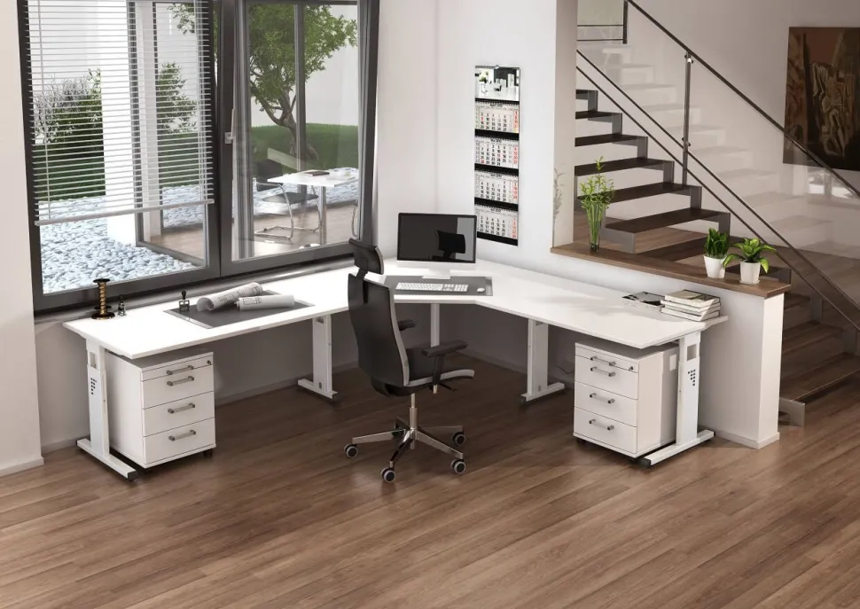Hammerbacher O-Serie VOS Hoogteverstelbaar Bureau Rechthoekig Wit C-Voet 800 (B) x 800 (D) x 850 (H) mm Spaanplaat, Staal