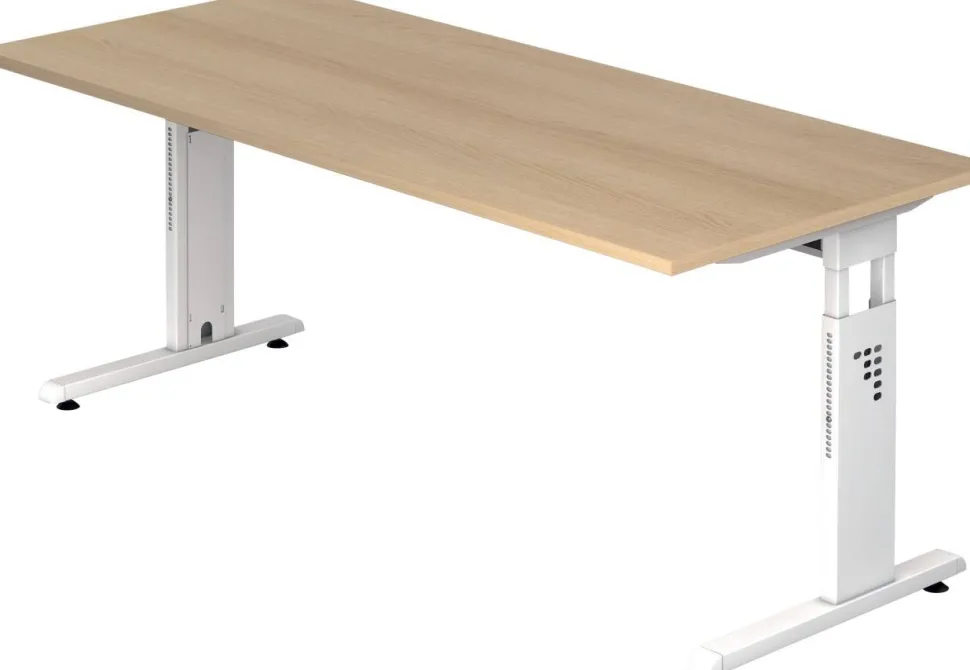 Hammerbacher O-Serie VOS Hoogteverstelbaar Bureau Rechthoekig Eiken C-Voet 1,800 (B) x 800 (D) x 850 (H) mm Spaanplaat, Staal