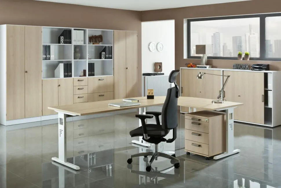 Hammerbacher O-Serie VOS Hoogteverstelbaar Bureau Rechthoekig Eiken C-Voet 1,800 (B) x 800 (D) x 850 (H) mm Spaanplaat, Staal