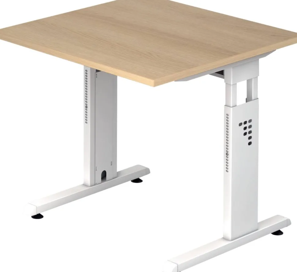 Hammerbacher O-Serie VOS Hoogteverstelbaar Bureau Rechthoekig Eiken C-Voet 800 (B) x 800 (D) x 850 (H) mm Spaanplaat, Staal
