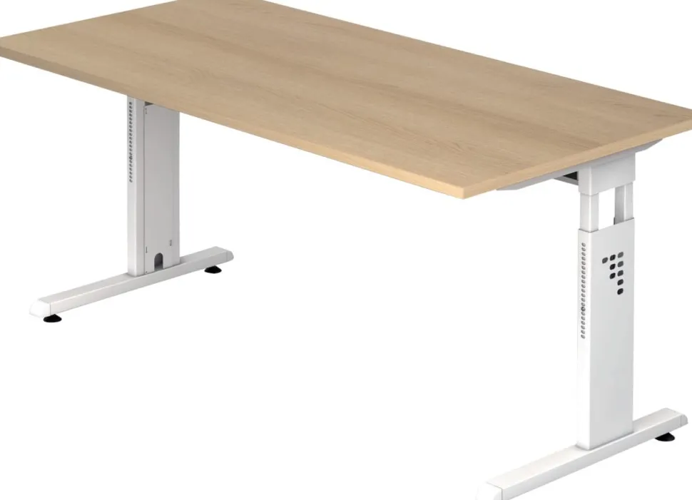 Hammerbacher O-Serie VOS Hoogteverstelbaar Bureau Rechthoekig Eiken C-Voet 1.600 (B) x 800 (D) x 850 (H) mm Spaanplaat, Staal