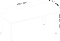 Hammerbacher Q Series VQS Hoogteverstelbaar Bureau Rechthoekig Grijs 4 metalen poten 1.800 (B) x 800 (D) x 810 (H) mm Spaanplaat, Staal