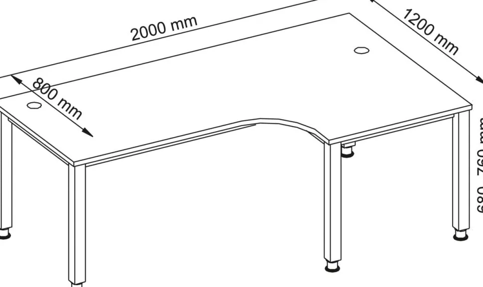 Hammerbacher Q Series VQS Hoekbureau Rechthoekig Grijs 4 metalen poten 2.000 (B) x 1.200 (D) x 810 (H) mm Spaanplaat, Staal