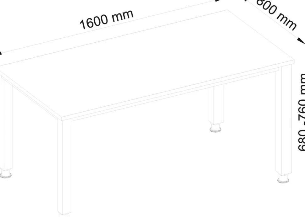 Hammerbacher Q Series VQS Hoogteverstelbaar Bureau Rechthoekig Wit 4 metalen poten 1.600 (B) x 800 (D) x 810 (H) mm Spaanplaat, Staal