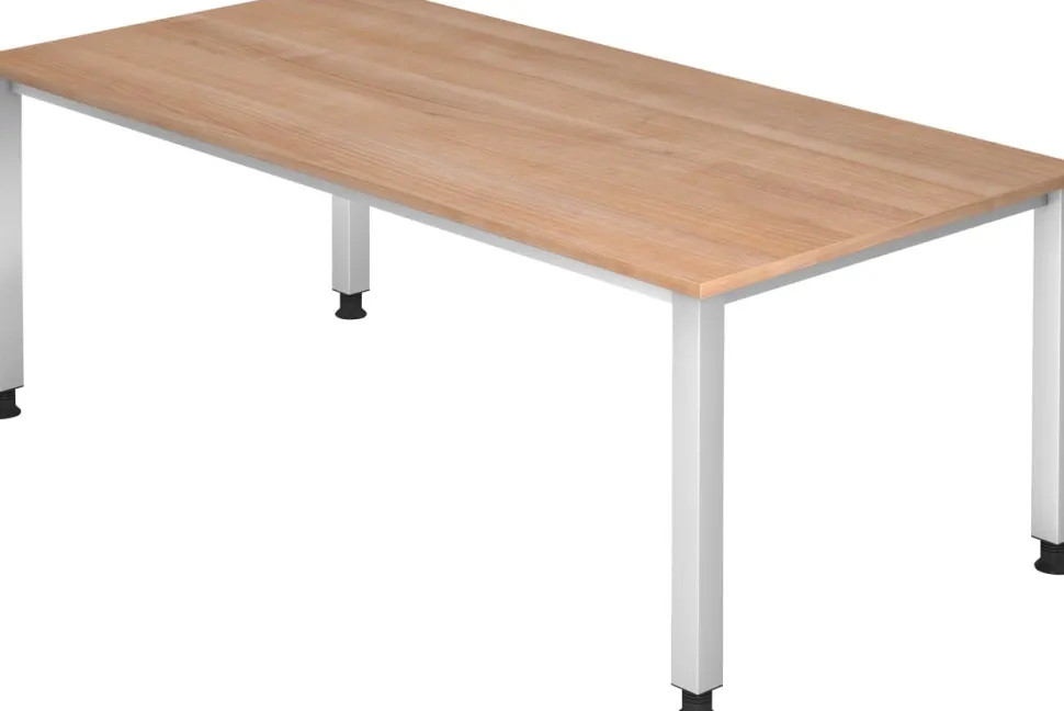 Hammerbacher Q Series VQS Hoogteverstelbaar Bureau Rechthoekig Walnoot 4 metalen poten 2.000 (B) x 1.000 (D) x 810 (H) mm Spaanplaat, Staal
