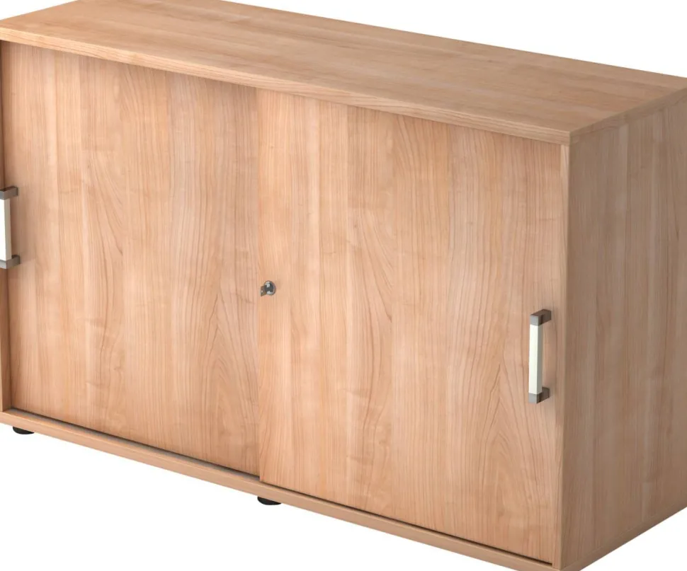 Hammerbacher Schuifdeurkast Spaanplaat 1 Plank Afsluitbaar 1.200 x 400 x 748 mm Walnoot Bruin