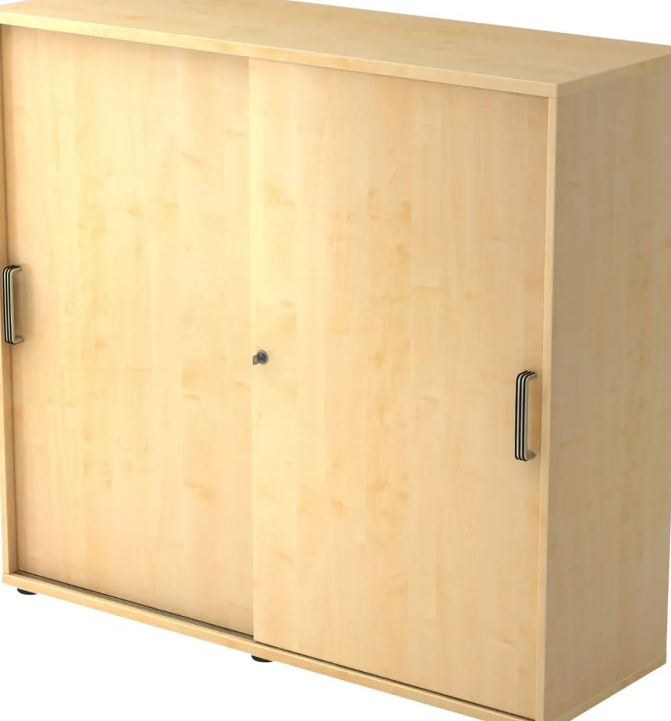Hammerbacher Schuifdeurkast Spaanplaat 2 Planken Afsluitbaar 1.200 x 400 x 1.100 mm Ahorn Bruin