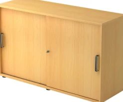 Hammerbacher Schuifdeurkast Spaanplaat 1 Plank Afsluitbaar 1.200 x 400 x 748 mm Beuken Bruin