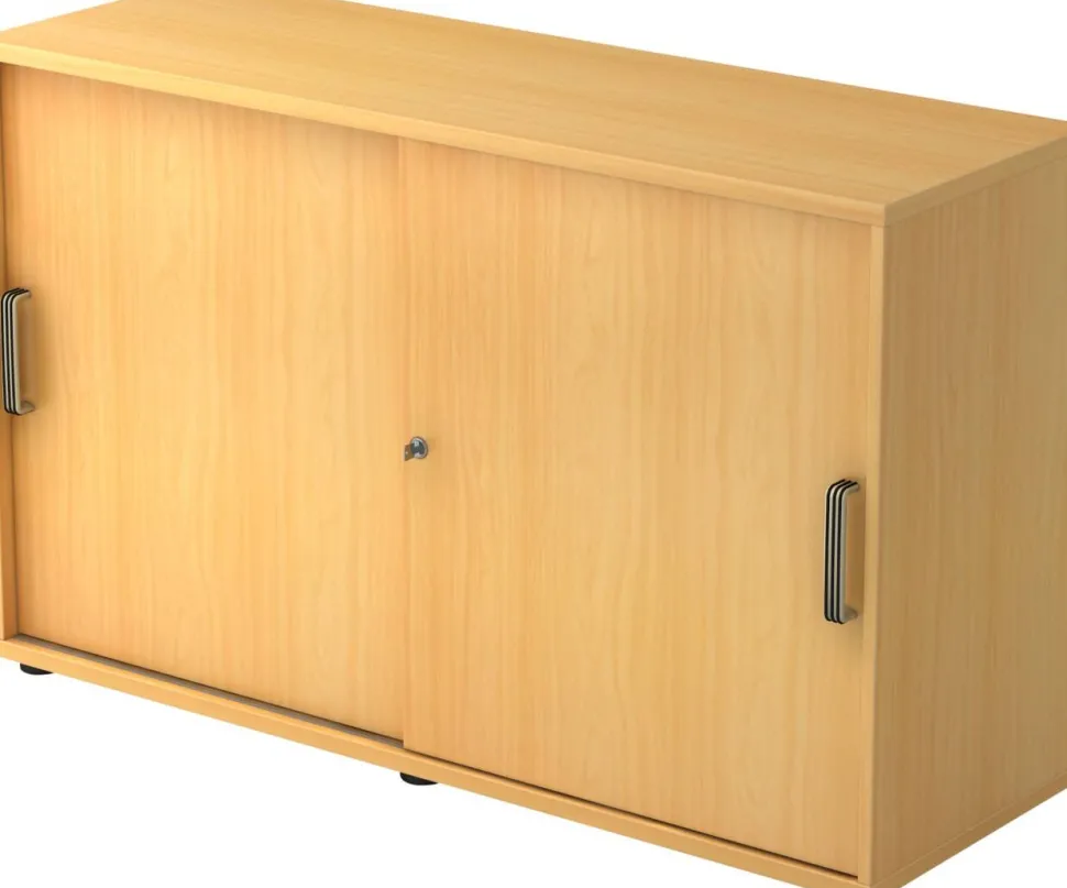 Hammerbacher Schuifdeurkast Spaanplaat 1 Plank Afsluitbaar 1.200 x 400 x 748 mm Beuken Bruin